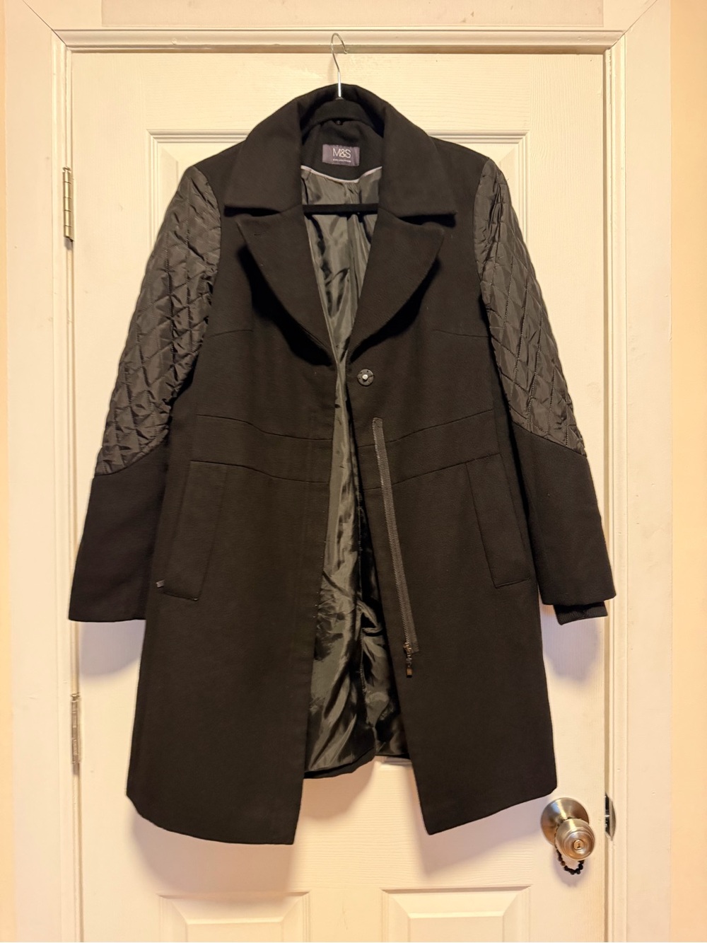 Marks & Spencer Black Coat with Quilted Sleeves